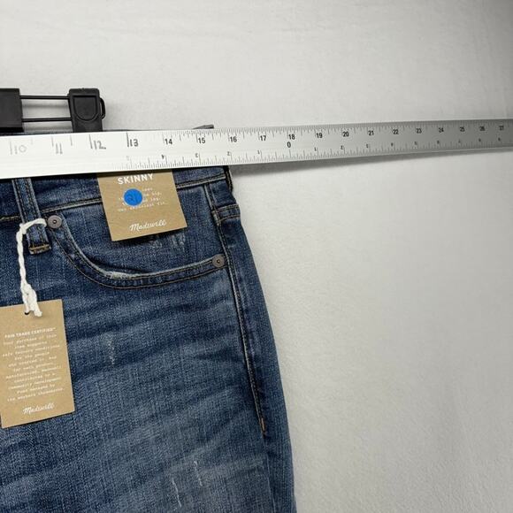 Madewell Jeans Men's 31x32 Blue Denim Skinny Leg Dark Whisker Distressed NEW - Picture 5 of 11